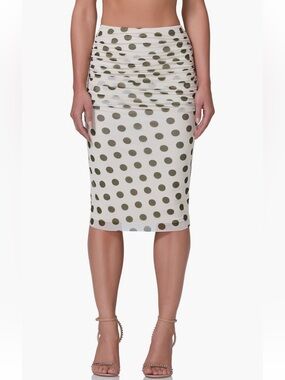 AFRM  Riley White Pencil Skirt with Olive Polka Dots